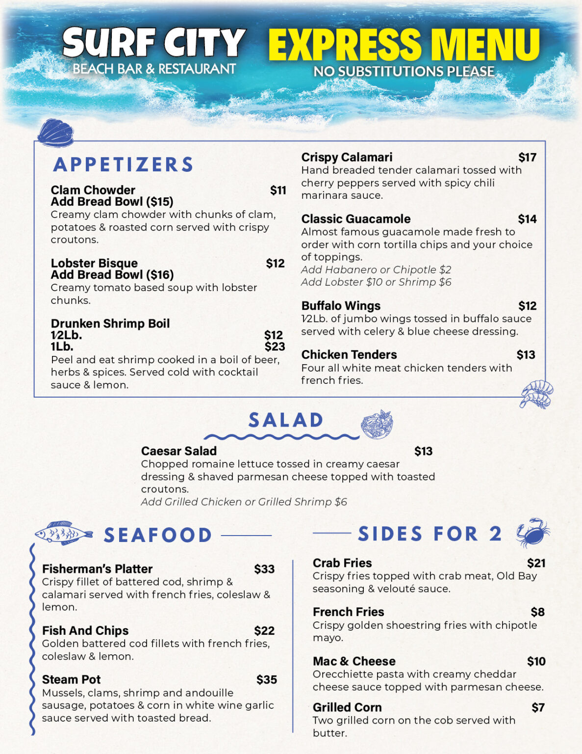 Surf City Menu - Summer 2018 - Stop by and enjoy some delicious food